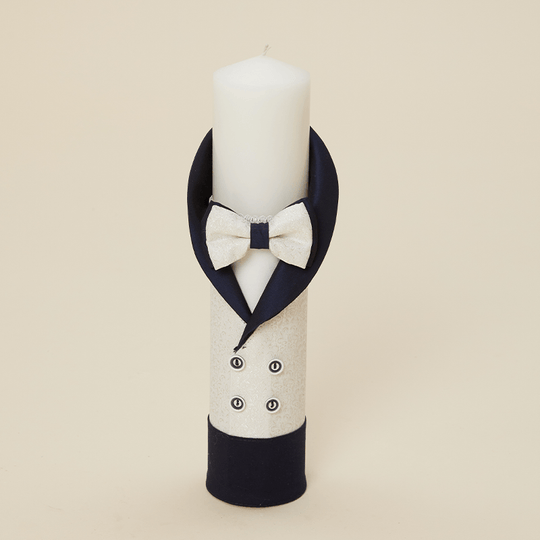 Candle Vlad Brocard Cream Shawl Collar Navy Blue Baptism Boys AnneBebe 