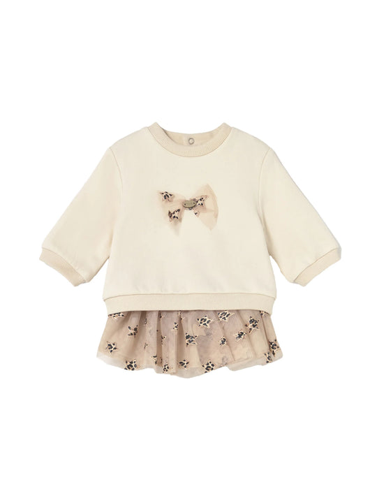 Set 2 piese fusta din tulle maro cu stele si bluza bej oversize art 2834 col 58 Mayoral