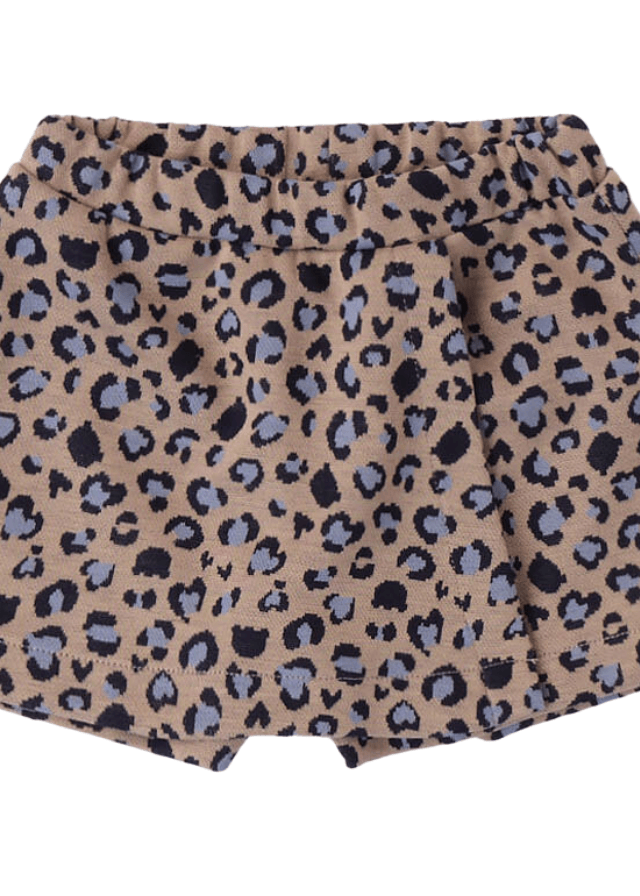 AnneBebe - Pantaloni Scurti pentru Fetite, Bej cu Imprimeu Albastru Leopard 7735 Minibanda