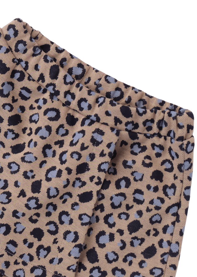 AnneBebe - Pantaloni Scurti pentru Fetite, Bej cu Imprimeu Albastru Leopard 7735 Minibanda