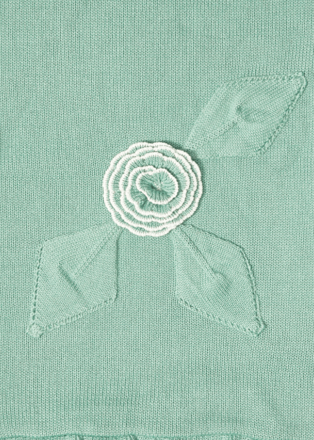 AnneBebe - Patura Tricotata din Bumbac pentru Bebelusi, Verde cu Volanase si Floare 21003 Patique