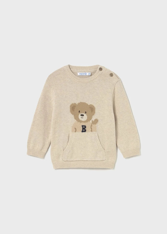 Pulover bej cu urs si buzunar art 2341 col 59 Mayoral