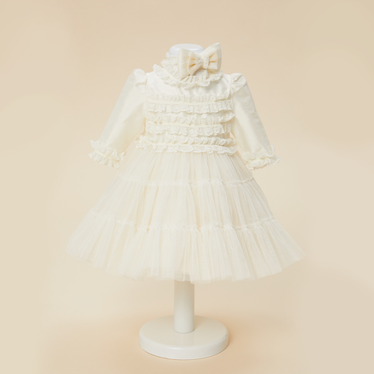 Elegant Dress for Girls Francisca Cream Bust Lace Ruffle Skirt Tulle AnneBebe