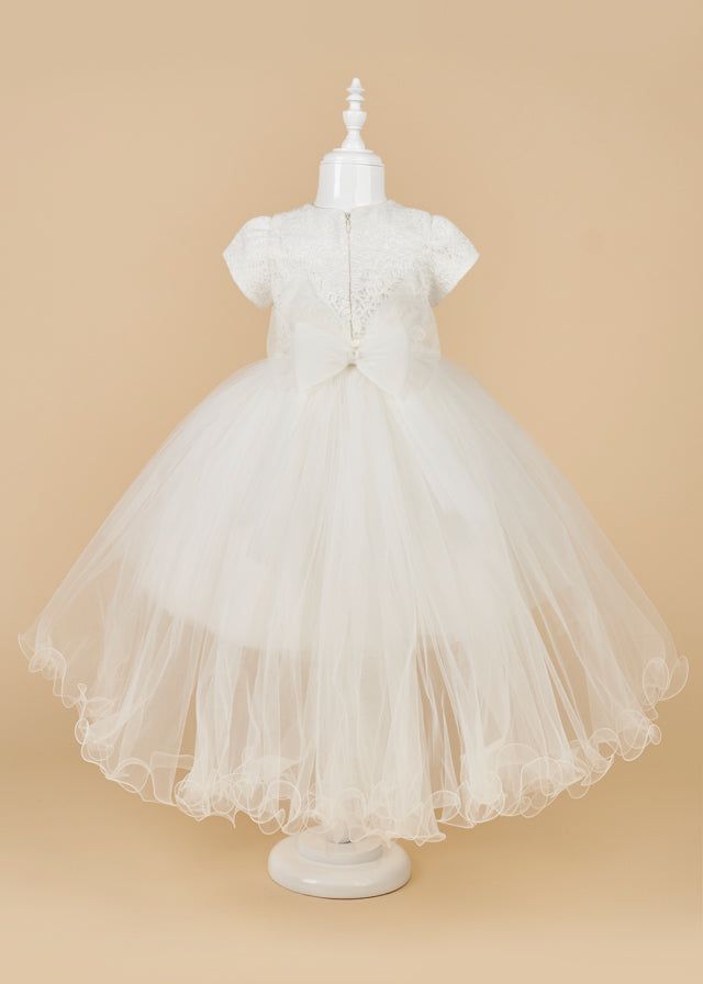 AnneBebe - Rochita Eleganta Fulg de Nea Fete Ivory Tulle Trena Detasabila AnneBebe