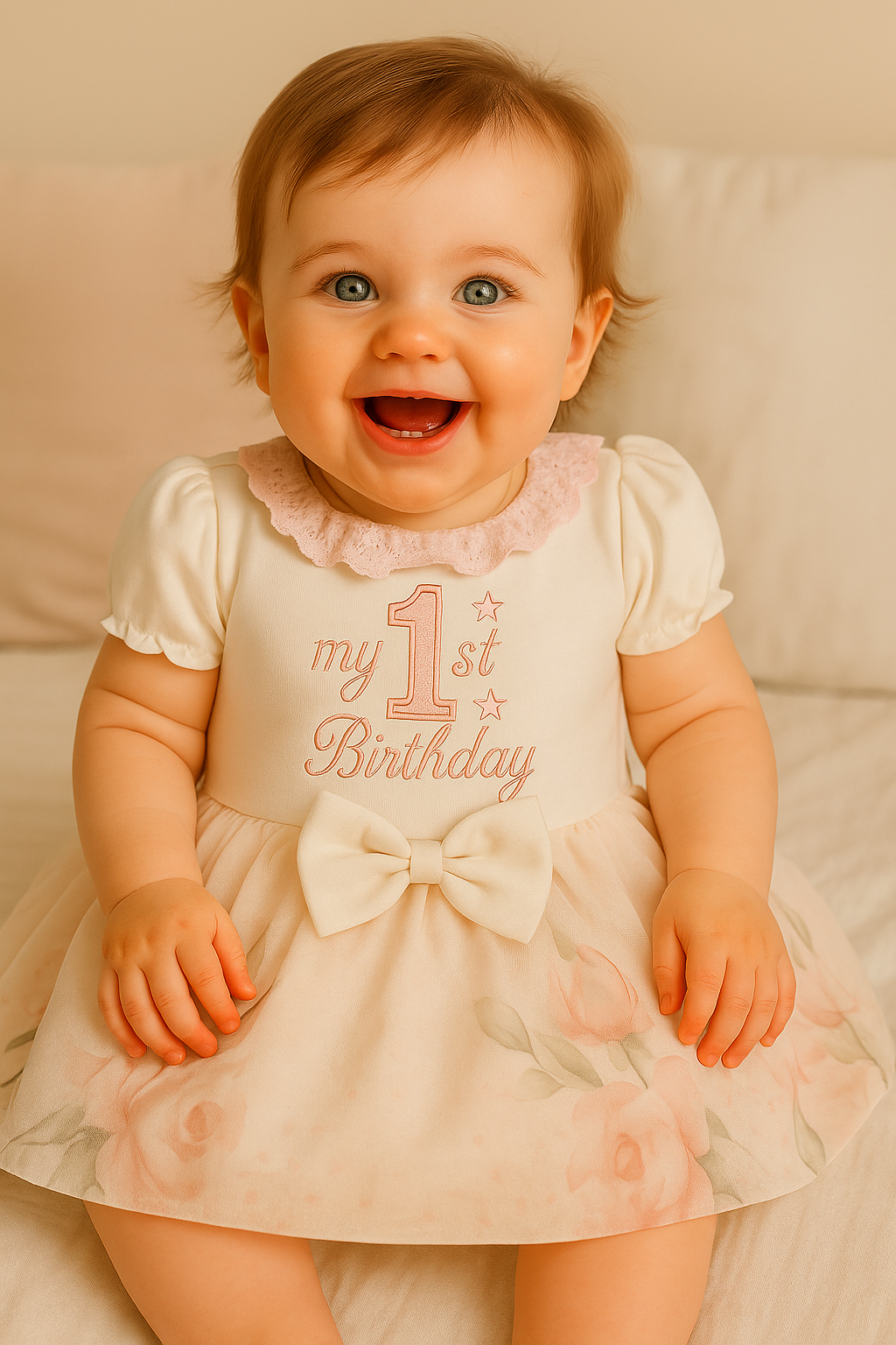 Set Aniversar 1 An Mot Turta Fetita Bumbac Body & Fustita Trandafiri AnneBebe