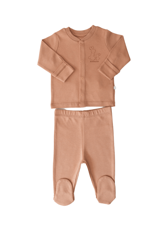 Set 2 Piese Bluza & Pantaloni Bebelusi Portocaliu Bumbac Organic S71545 Kity Kate