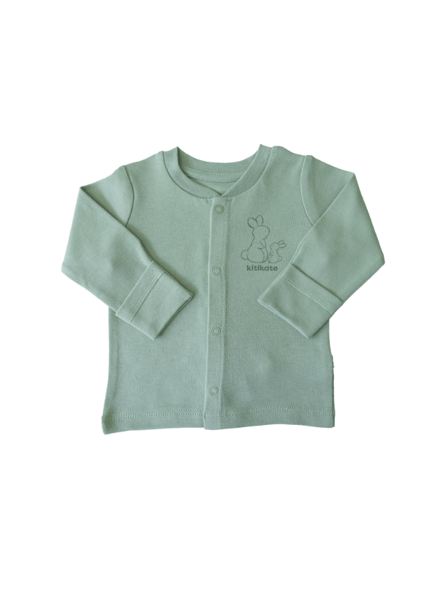 AnneBebe - Set 2 Piese Bluza cu Capse & Pantaloni Bebelusi Verde Bumbac Organic S71545 Kity Kate