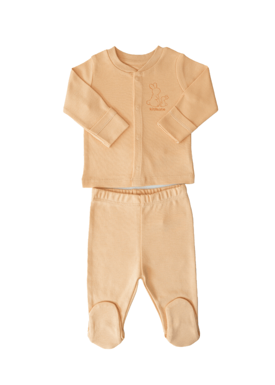 Set 2 Piese Bluza Pantaloni Bebelusi Crem Bumbac Organic S71545 Kity Kate