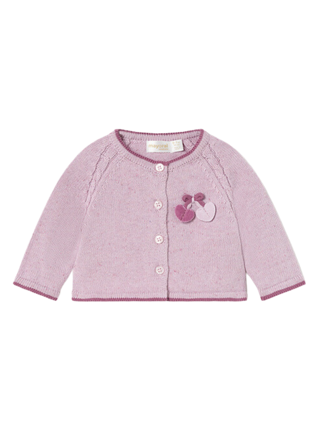 AnneBebe - Set 3 Piese pentru Fetite, Sarafan Tricotat Mov, Cardigan Violet si Bluza 2850 Mayoral