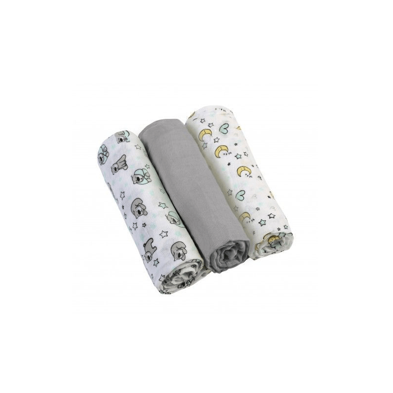 Set 3 Scutece Textile Bebelusi din muselina Bumbac 100% Gri BabyOno 348/01 - Camera Bebelusului