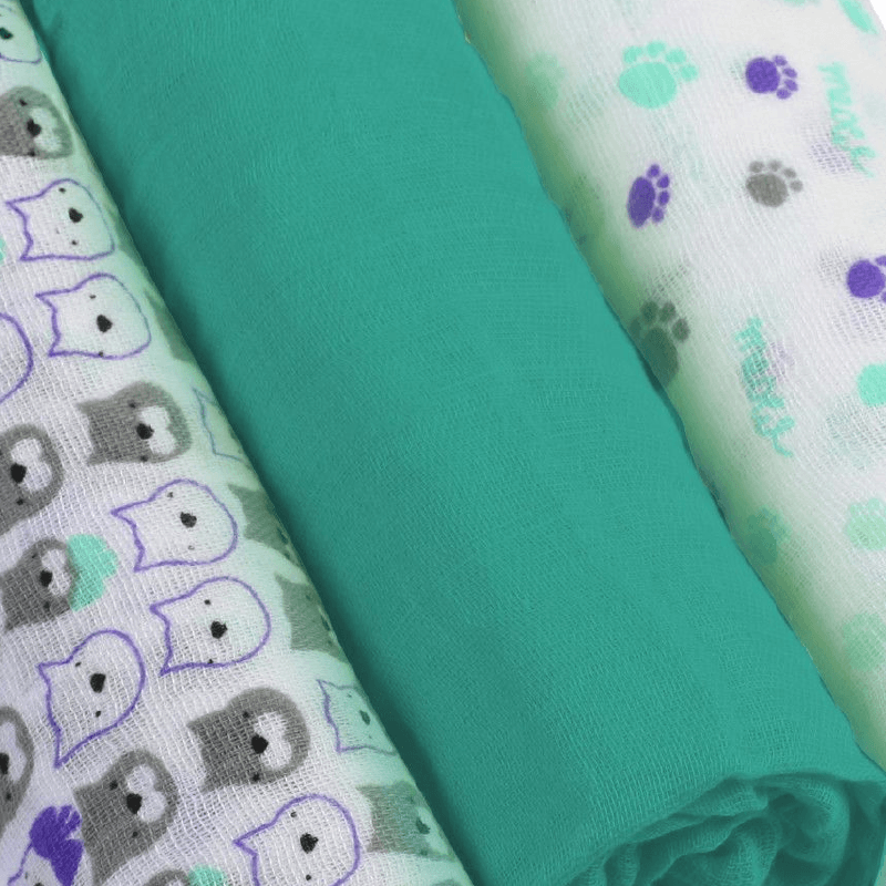 Set 3 Scutece Textile Bebelusi din muselina Bumbac 100% Verde BabyOno 348/05 - Camera Bebelusului