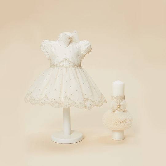 Set Botez Denisa 2 Piese, Rochita si Lumanare Personalizat Botez AnneBebe
