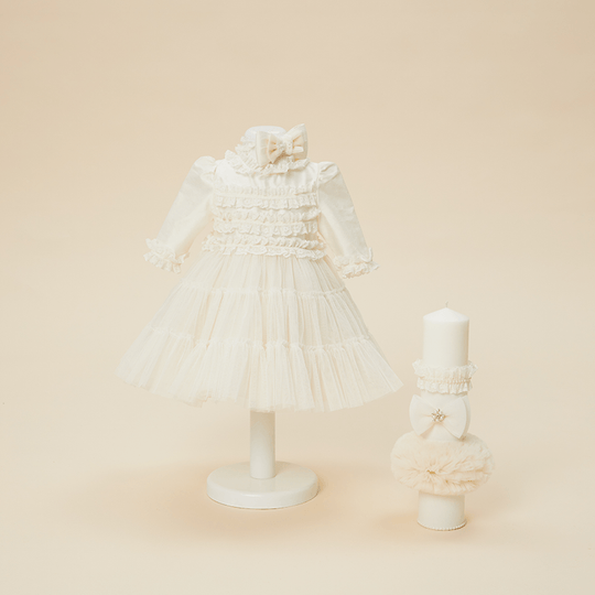 Set Botez Francisca 2 Piese, Rochita si Lumanare Personalizabil Botez Fetite AnneBebe