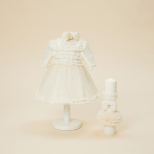 Set Botez Helga 2 Piese, Rochita si Lumanare Personalizabil Botez Fetite AnneBebe