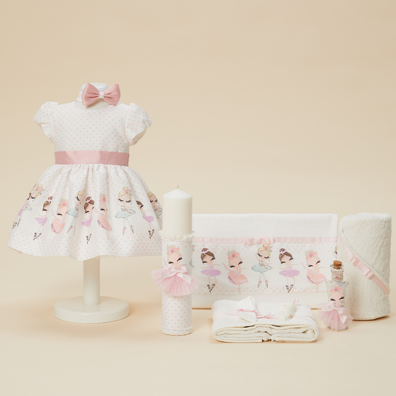 AnneBebe - Set Botez Livia 3 Piese ( Rochita+Lumanare +Trusou ) Personalizat Botez AnneBebe