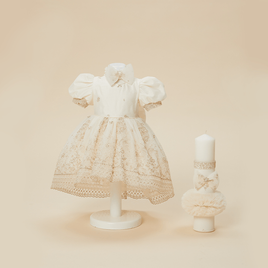 Set Botez Melissa 2 Piese, Rochita si Lumanare Personalizabil Botez Fetite AnneBebe