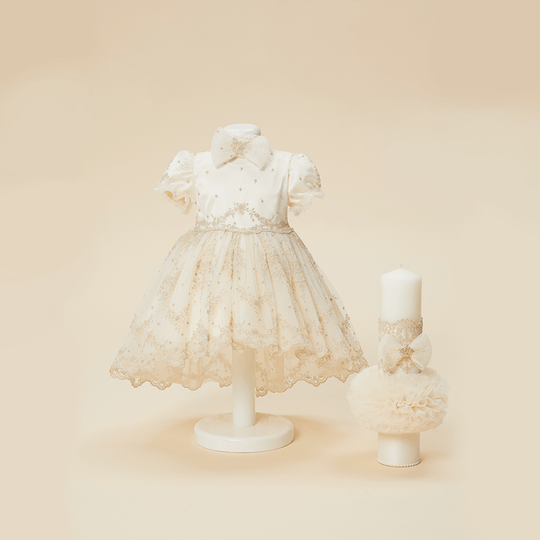 Set Botez Teodora 2 Piese, Rochita si Lumanare Personalizat Botez AnneBebe