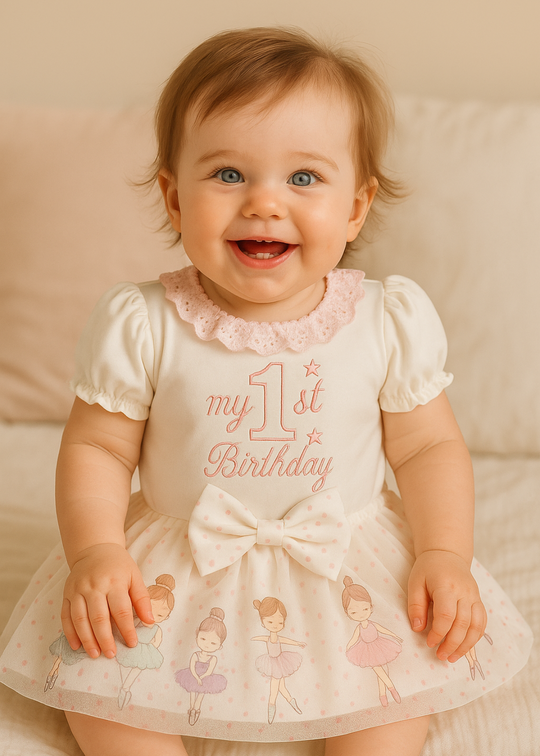 Set Aniversar 1 An Turta Mot Fetita Bumbac Body & Fustita Balerina AnneBebe