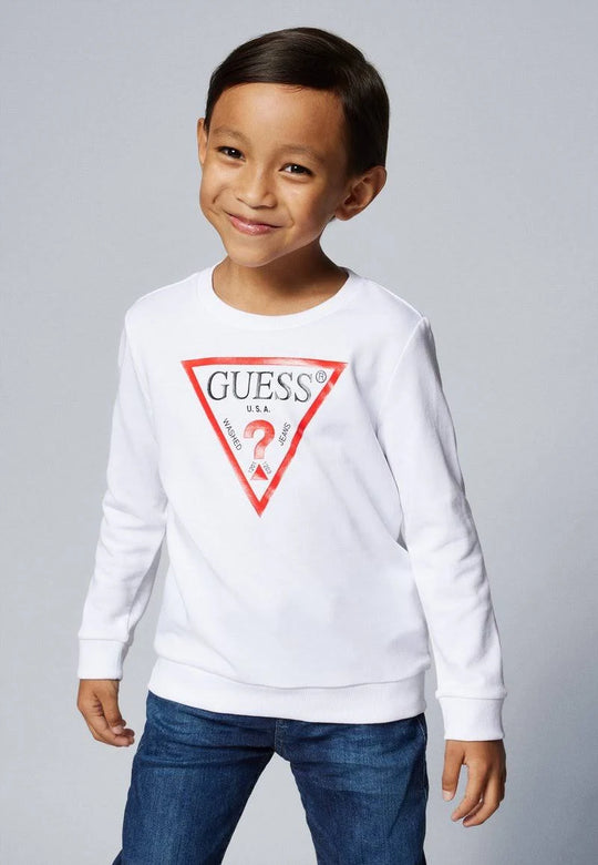 White Sports Sweatshirt with Red Triangle Logo N73Q10 KAUG0 G011 Guess
