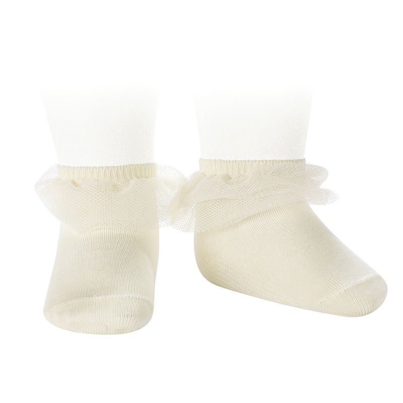 Cream Short Socks with Tulle 2488/4 Condor