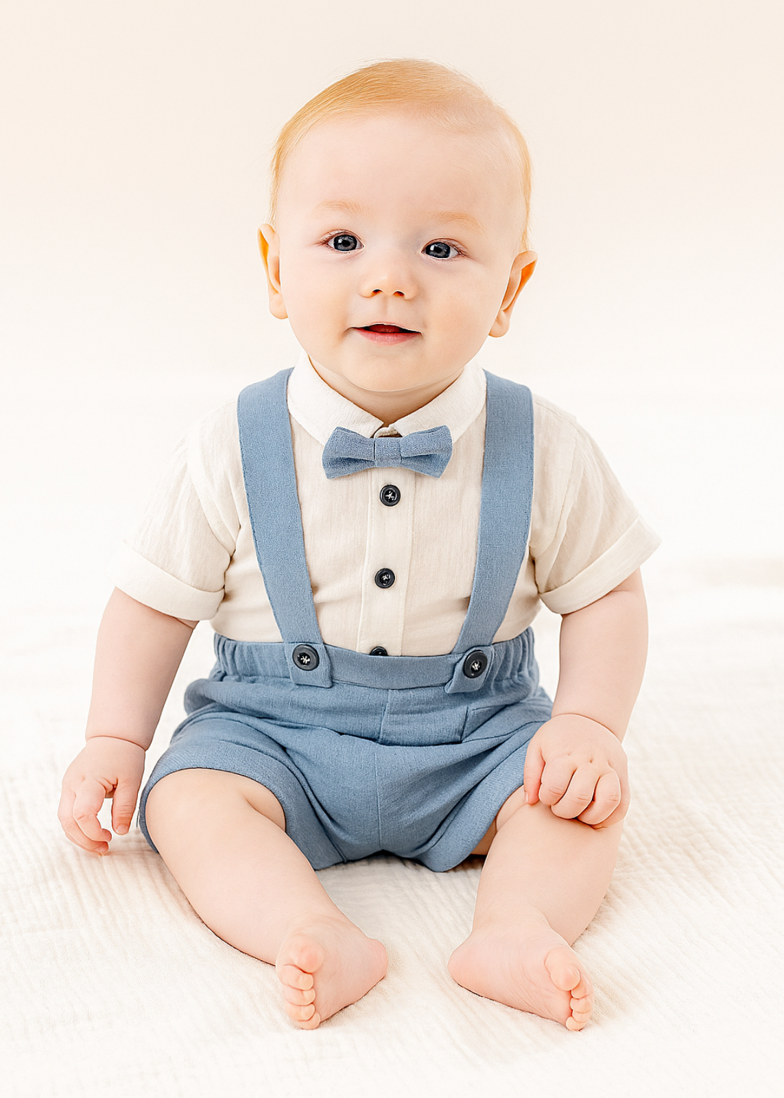 Costum Muselina Camasa Crem Pantalon Bleu Inchis AnneBebe