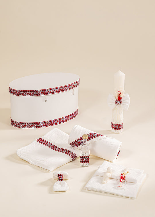 Set Botez Ava 3 Piese, Lumanare, Trusou si Cufar Personalizate AnneBebe
