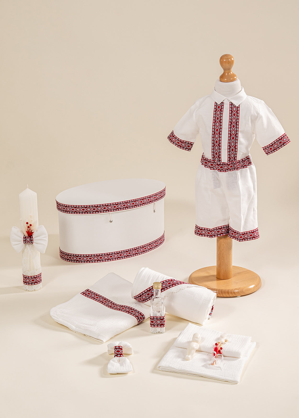 Set Botez Ivan 4 Piese  Costum Trusou Lumanare Cufar  Personalizat Botez AnneBebe