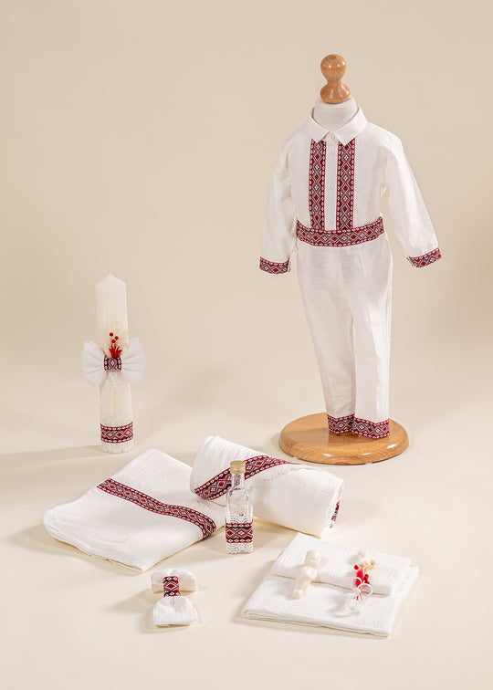 Set Botez Iurie 3 Piese, Costum, Trusou si Lumanare Personalizat Botez AnneBebe