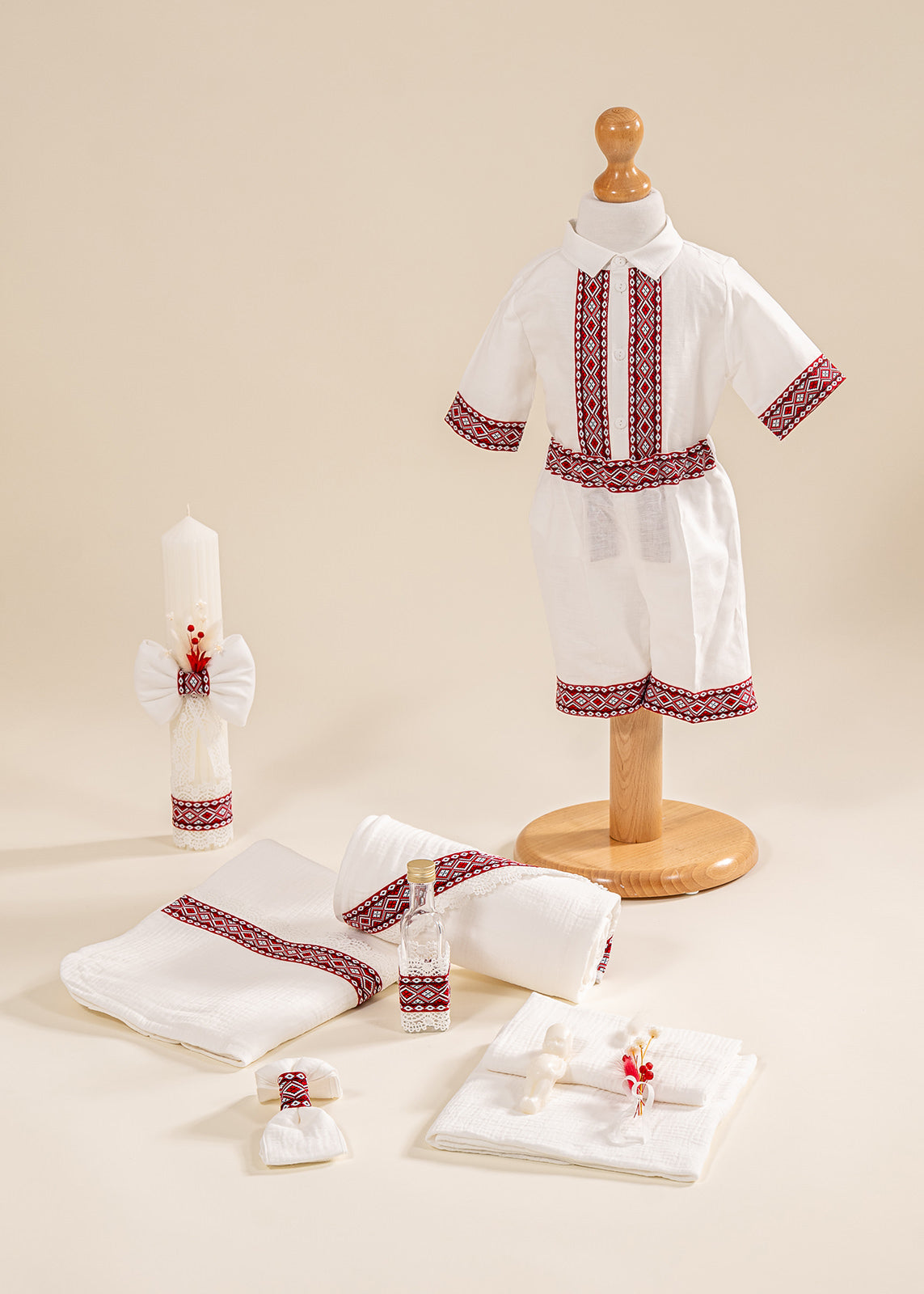 Set Botez Ivan 3 Piese  Costum Trusou Lumanare Personalizat Botez AnneBebe