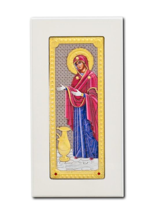 Icoana Argintata din Lemn Alb cu Maica Domnului Gerontissa 5x9 cm PW10-018 – Bizanticons Art