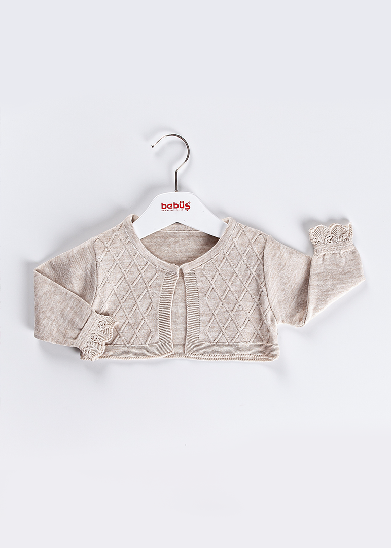 AnneBebe - Bolero Tricot Bej Cu Volan La Maneca Fete 13733 Bebus Kids