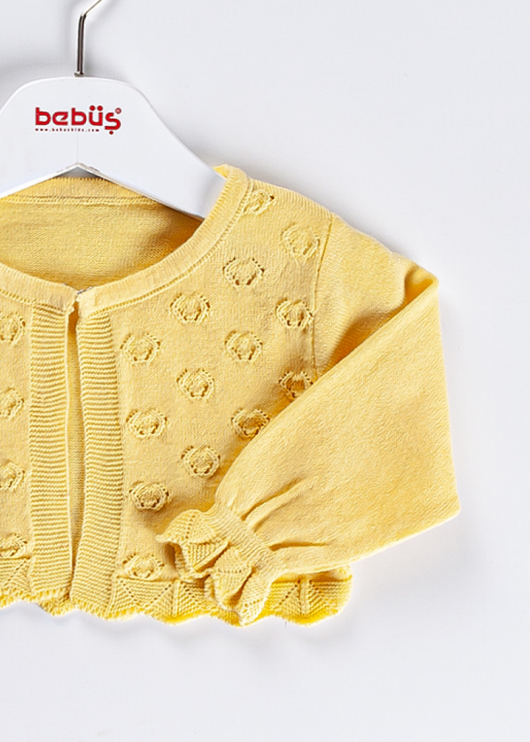 AnneBebe - Bolero Tricot Galben Cu Model In Tesatura Fete 13760 Bebus Kids