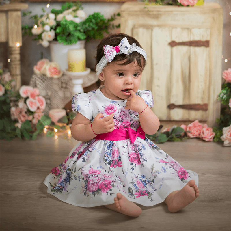 AnneBebe - Rochita Flori Roz & Scris AnneBebe Fetite Casual AnneBebe