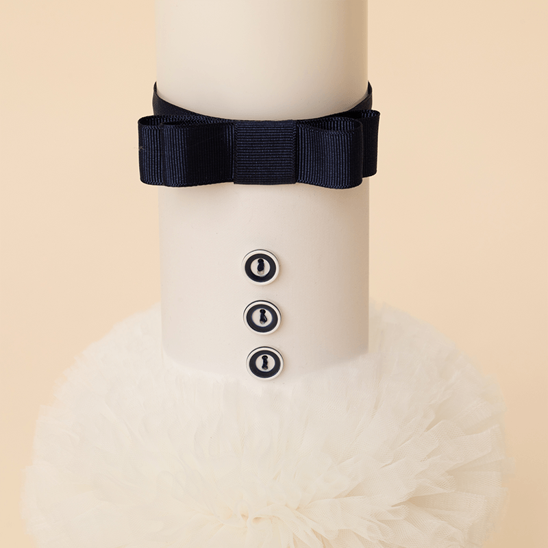 Set Botez 2 Piese Eusebiu Sacou Ivory Vesta Bleumarin Stelute Crem (Costum + Lumanare) Personalizat AnneBebe