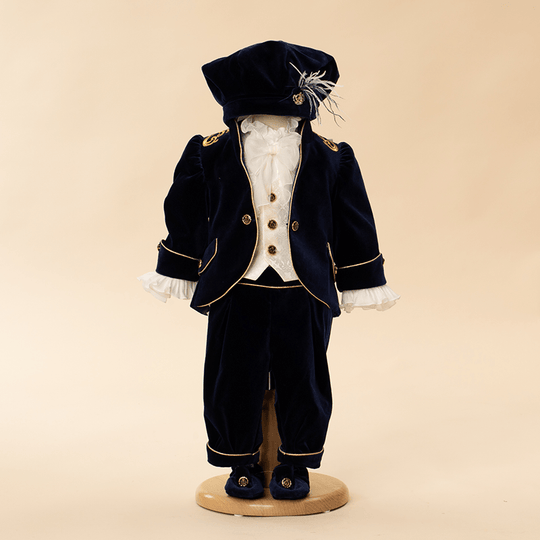 AnneBebe Navy Blue Velvet Print Thematic Boys Elegant Costume 