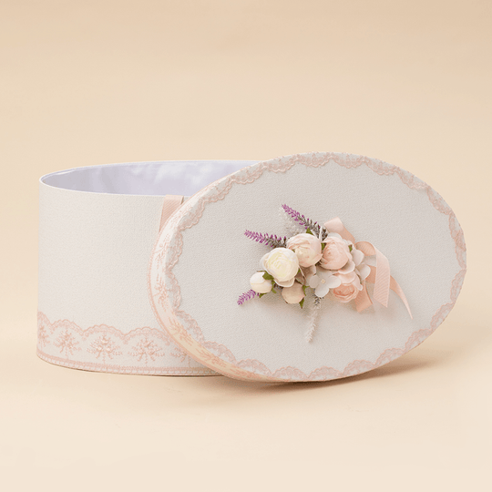 Chest Cream Oval Pink Lace &amp; Bouquet Pink Flowers Elegant Girls AnneBebe 