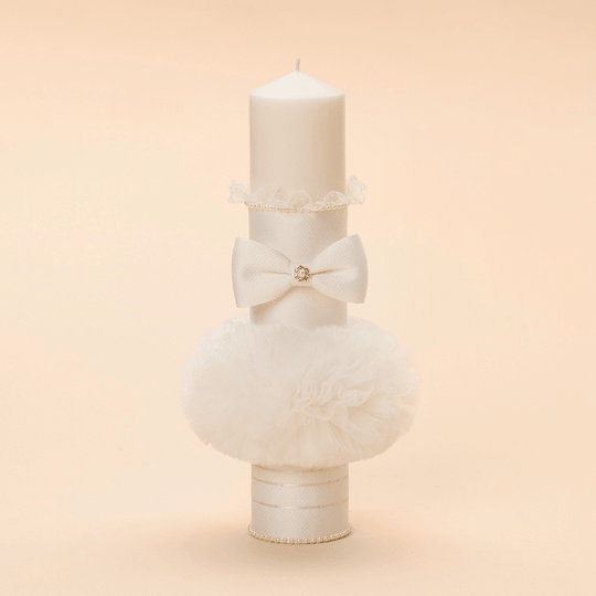 Свічка Ana Кремовий бантик з мереживом у горошок для хрещення дівчат AnneBebe