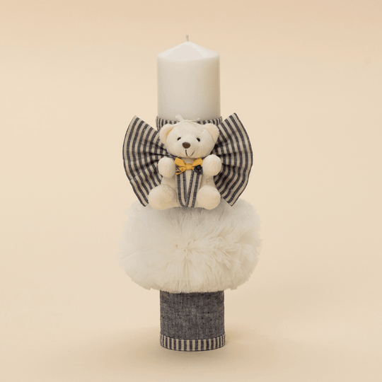 Aryan Candle With Gray Stripes Christening AnneBebe 