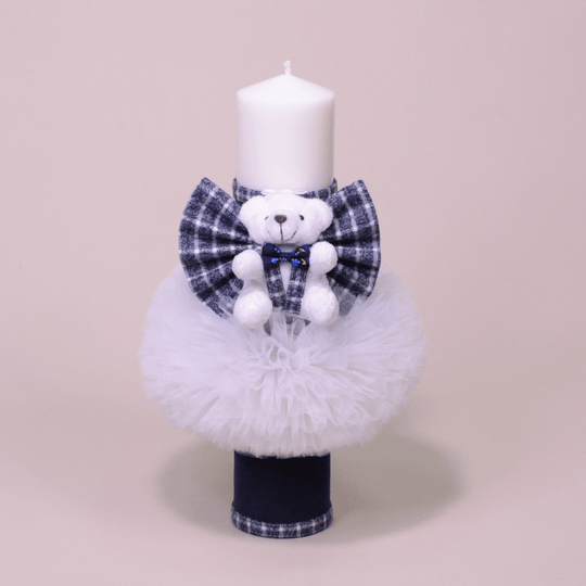 Персоналізована свічка для хрещення хлопчика Матові сірі квадрати 