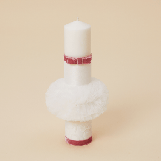 Candle Catalina Cream Ribbon Pink Powder Baptism Girls AnneBebe 
