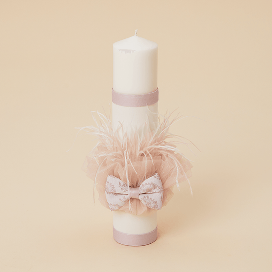 Felicia Candle Thick Bow Brocard &amp; Tulle With Glitter Pink Christening Girls AnneBebe 