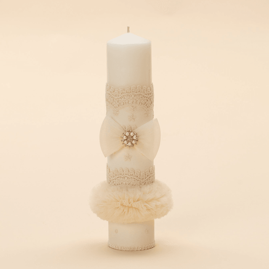 Lumanare Manuela Trei Randuri Dantela Cappuccino Botez Fetite AnneBebe