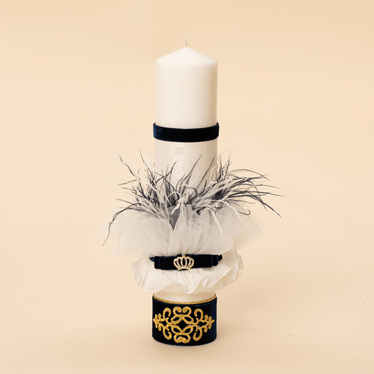 Маленька кремова свічка з рюшами для хрещення хлопчика AnneBebe 