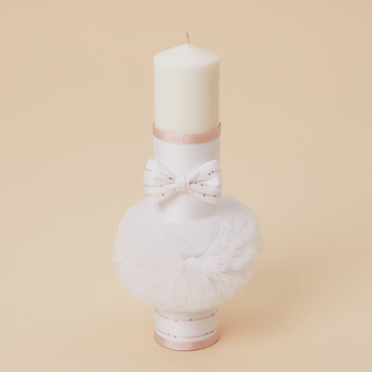 Свічка Офелія. Біла стрічка з тонкими смугами. Рожевий хрещення для дівчаток AnneBebe 