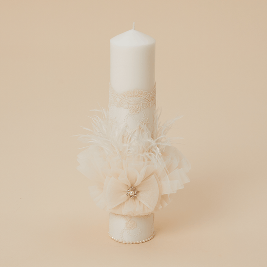 Candle Silvia Tull Cappuccino Lace &amp; Flakes Baptism Girls AnneBebe 