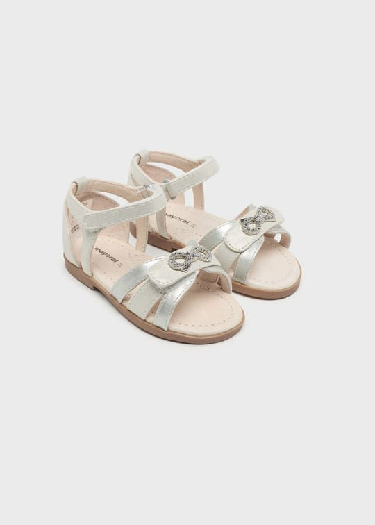 Sandale Fete Elegante Albe Argintii Cu Fundita si bareta 41448 Mayoral
