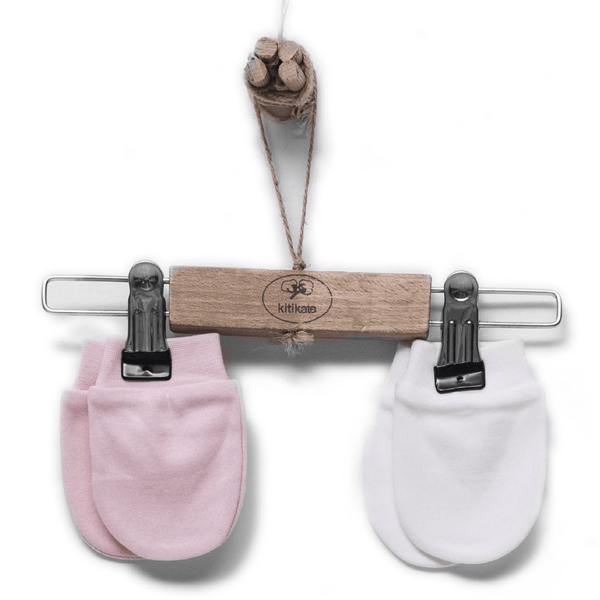 AnneBebe - Set 2 manusi bebelusi Bumbac Organic Alb & Roz S76117