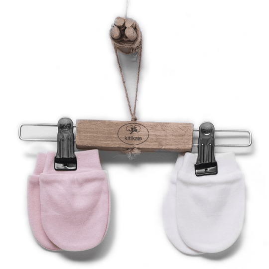Set of 2 baby gloves Organic Cotton White &amp; Pink S76117