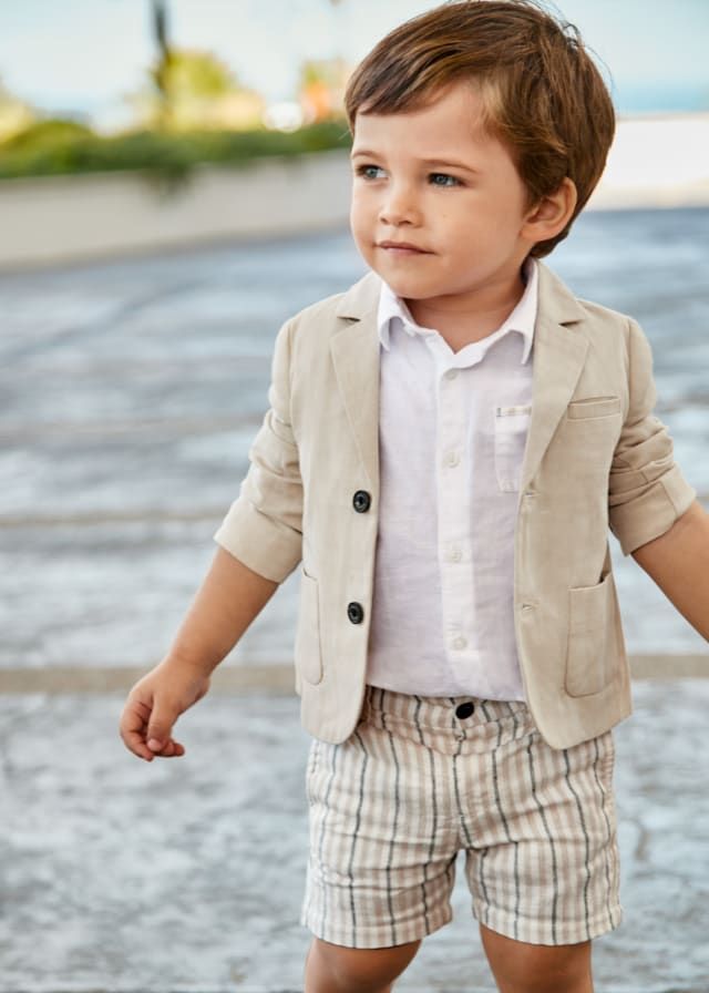 AnneBebe - Set 2 Piese Din In Camasa Alba Maneca Scurta & Pantaloni Scurti Cu Dungi Baietei Mayoral 1295