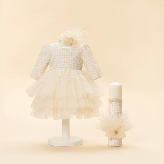 Set Botez Adelina 2 Piese, Rochita si Lumanare Personalizat Botez AnneBebe